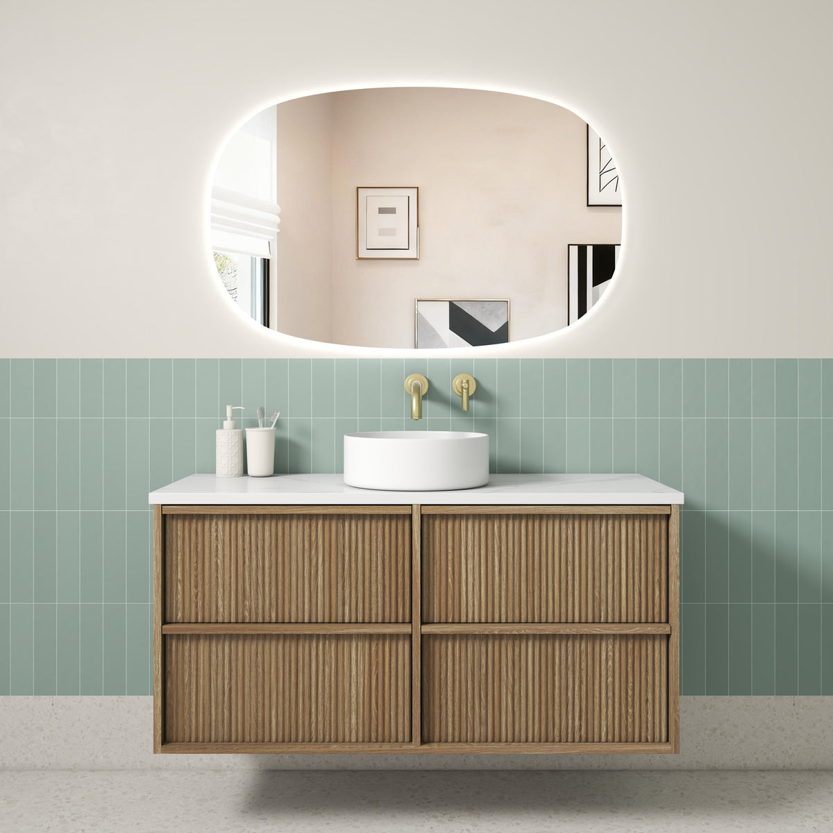 Venetta Fluted Framed Wall Hung Harvest Oak 1200mm