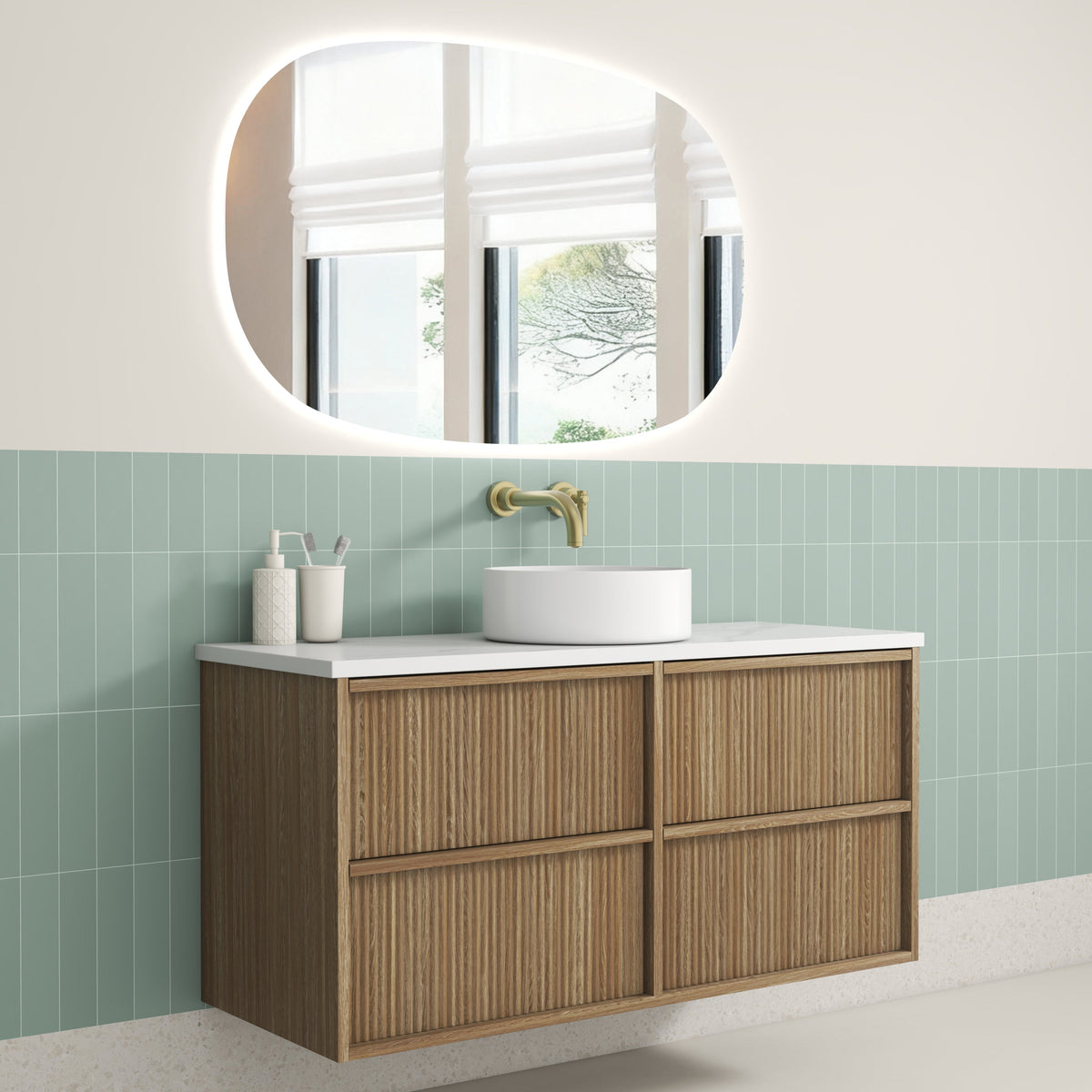 Venetta Fluted Framed Wall Hung Harvest Oak 1200mm