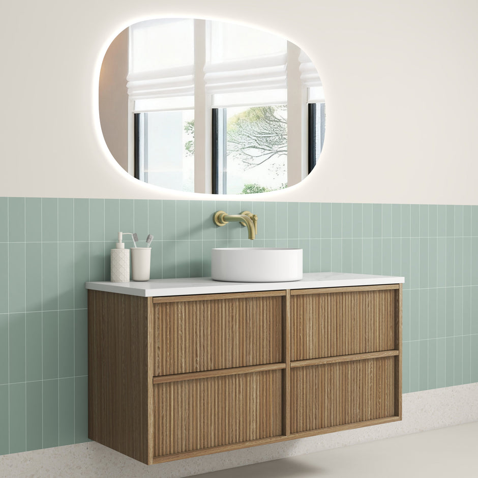 Venetta Fluted Framed Wall Hung Harvest Oak 1200mm