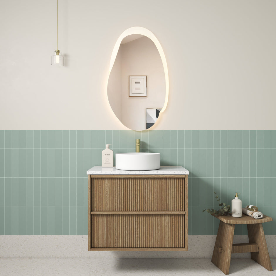 Venetta Fluted Framed Wall Hung Harvest Oak 750mm