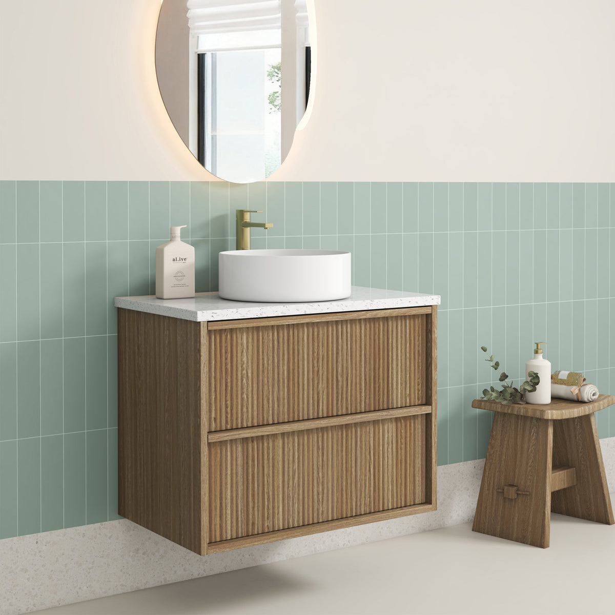 Venetta Fluted Framed Wall Hung Harvest Oak 750mm