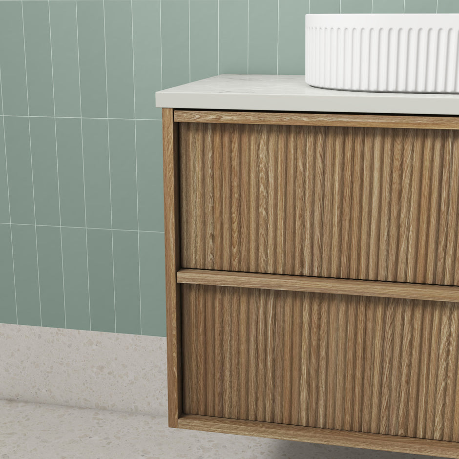 Venetta Fluted Framed Wall Hung Harvest Oak 750mm