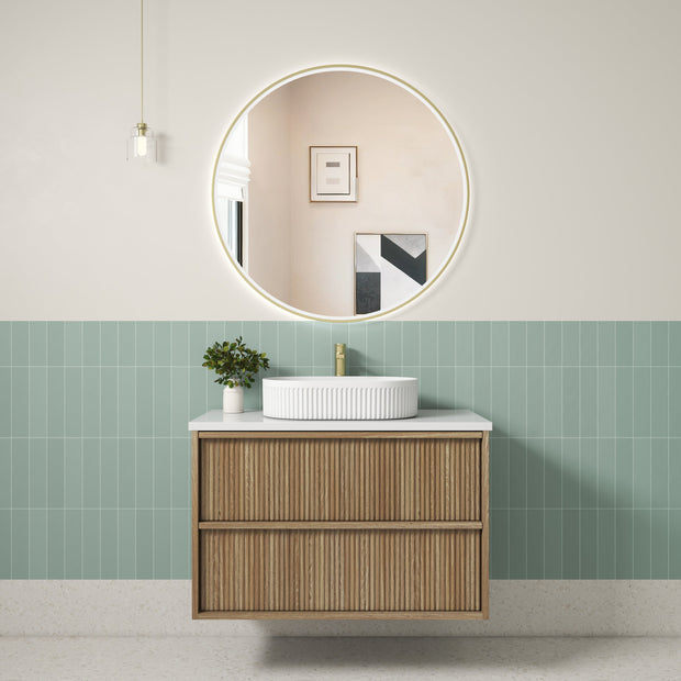 Venetta Fluted Framed Wall Hung Harvest Oak 900mm