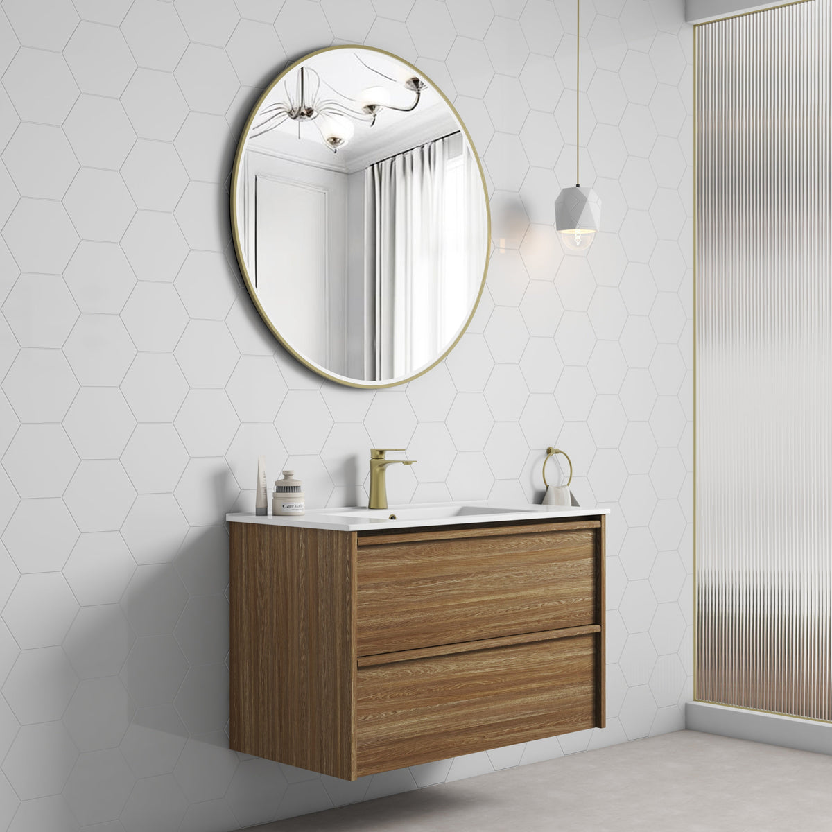 Venetta Framed Wall Hung Harvest Oak 900mm