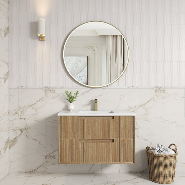 Voulari Framed Wall Hung Harvest Oak 900mm