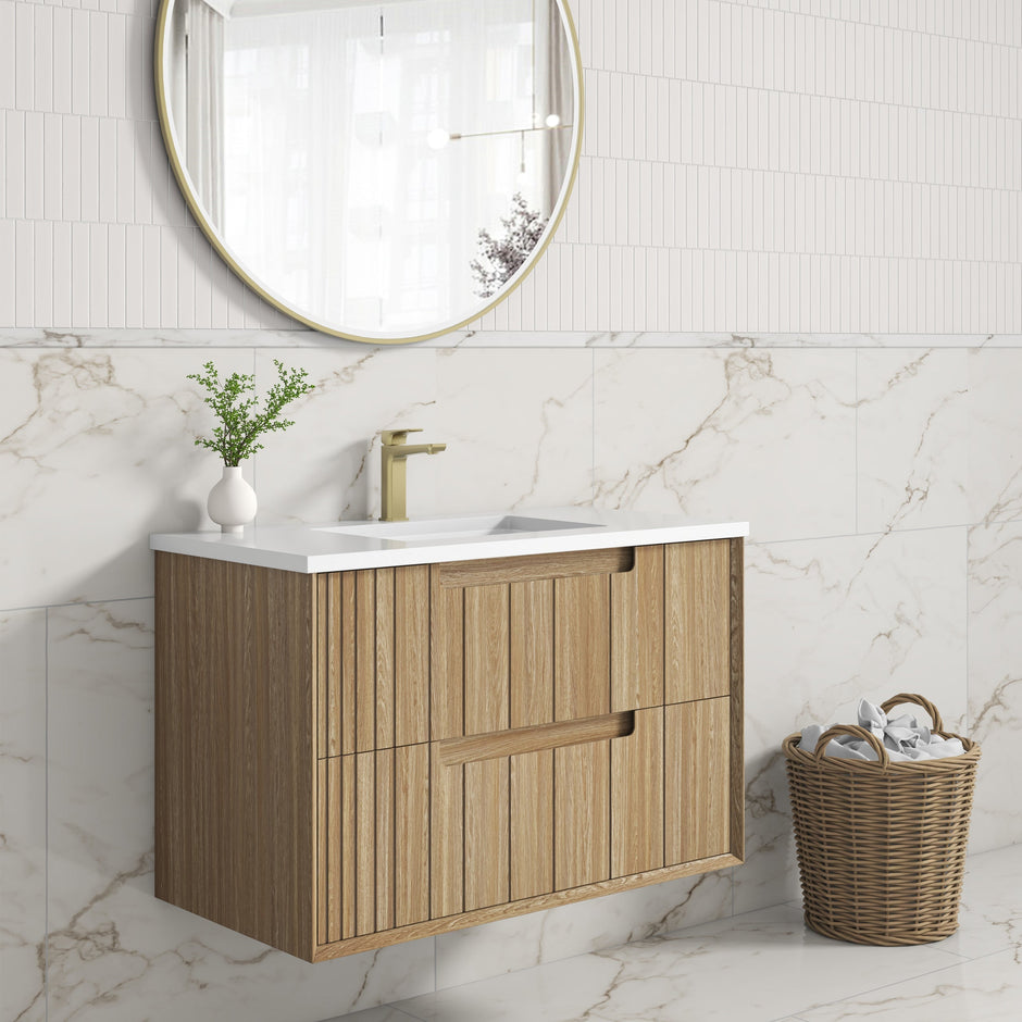 Voulari Framed Wall Hung Harvest Oak 900mm