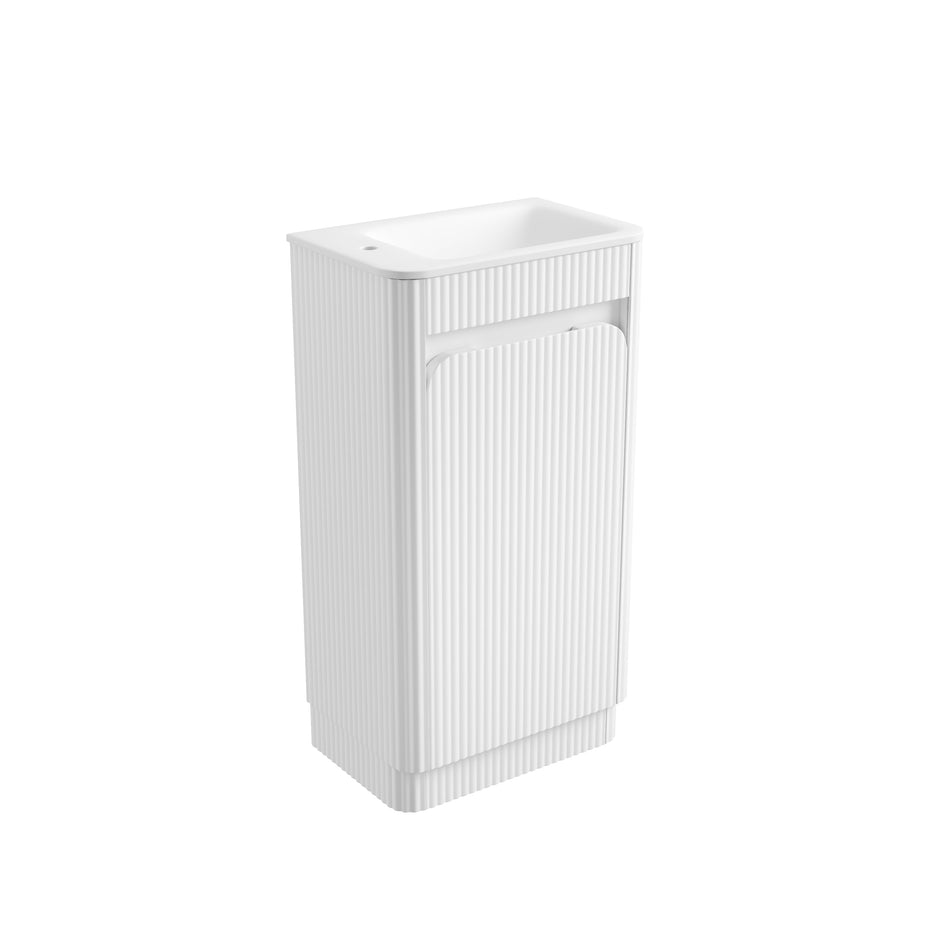 Mini Hartelle Fluted Floor Standing Matte White Cabinet