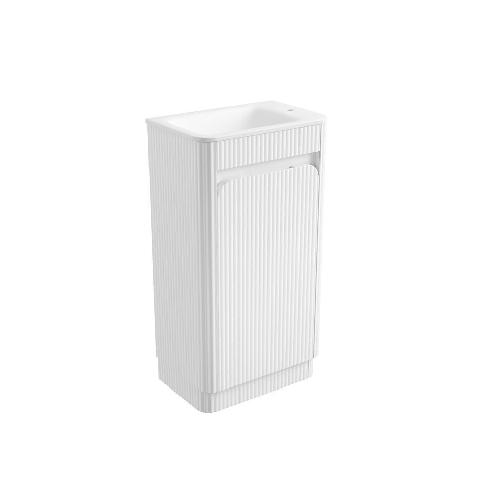 Mini Hartelle Fluted Floor Standing Matte White Cabinet