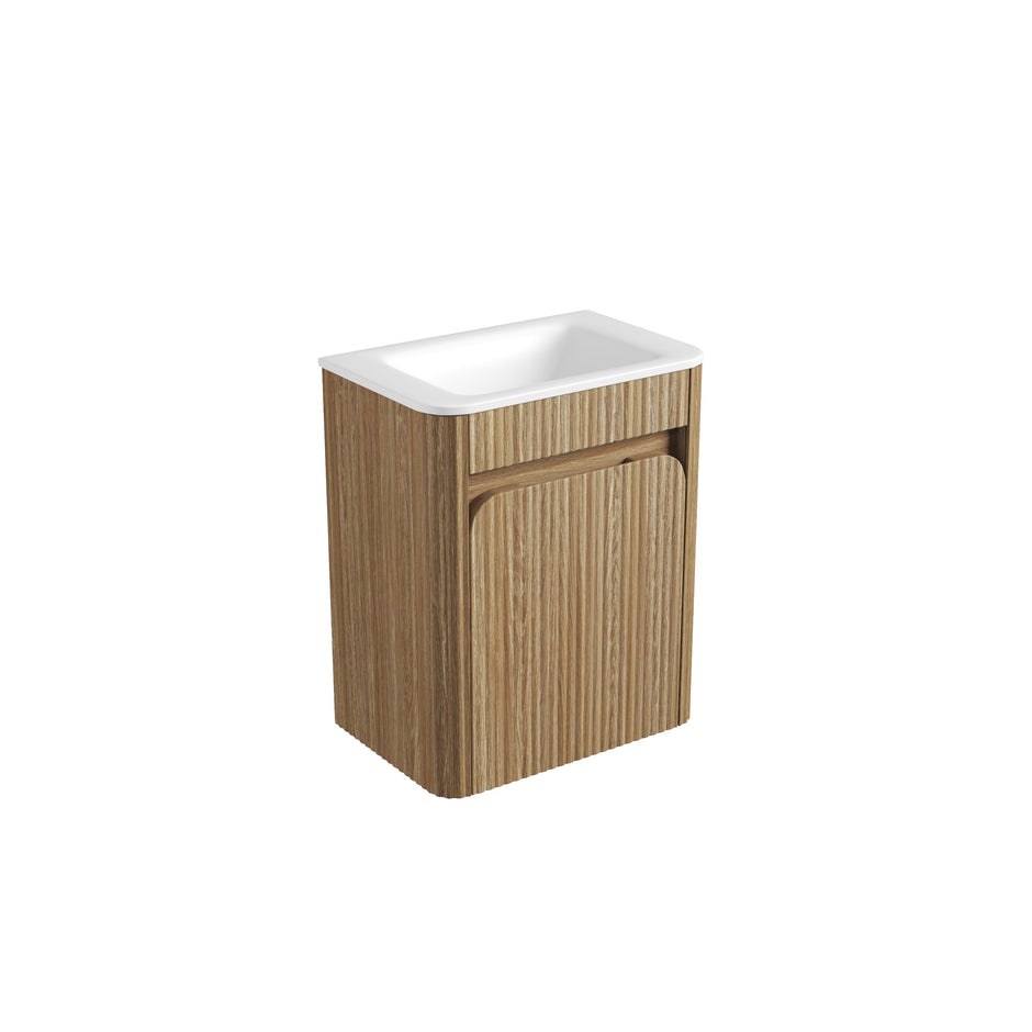 Mini Hartelle Fluted Wall Hung Harvest Oak Cabinet