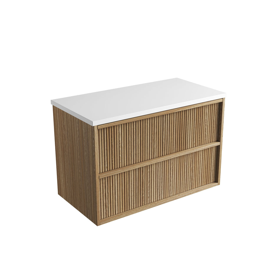 Venetta Fluted Framed Wall Hung Harvest Oak 900mm