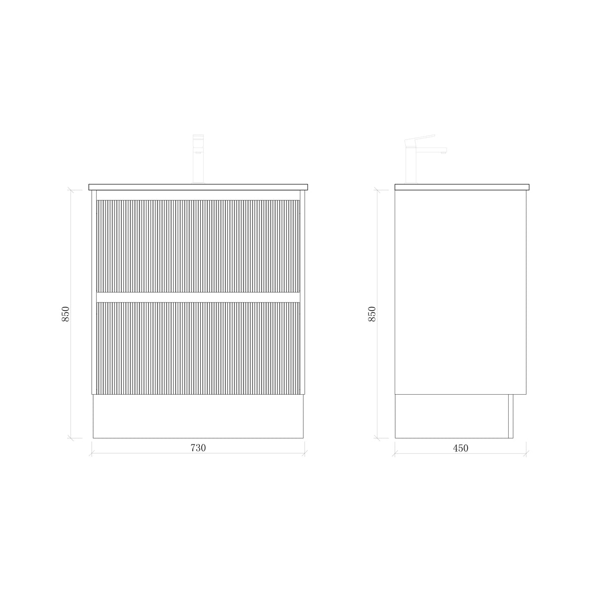Zenmo Sorrento Floor Standing Vanity 750mm line drawing
