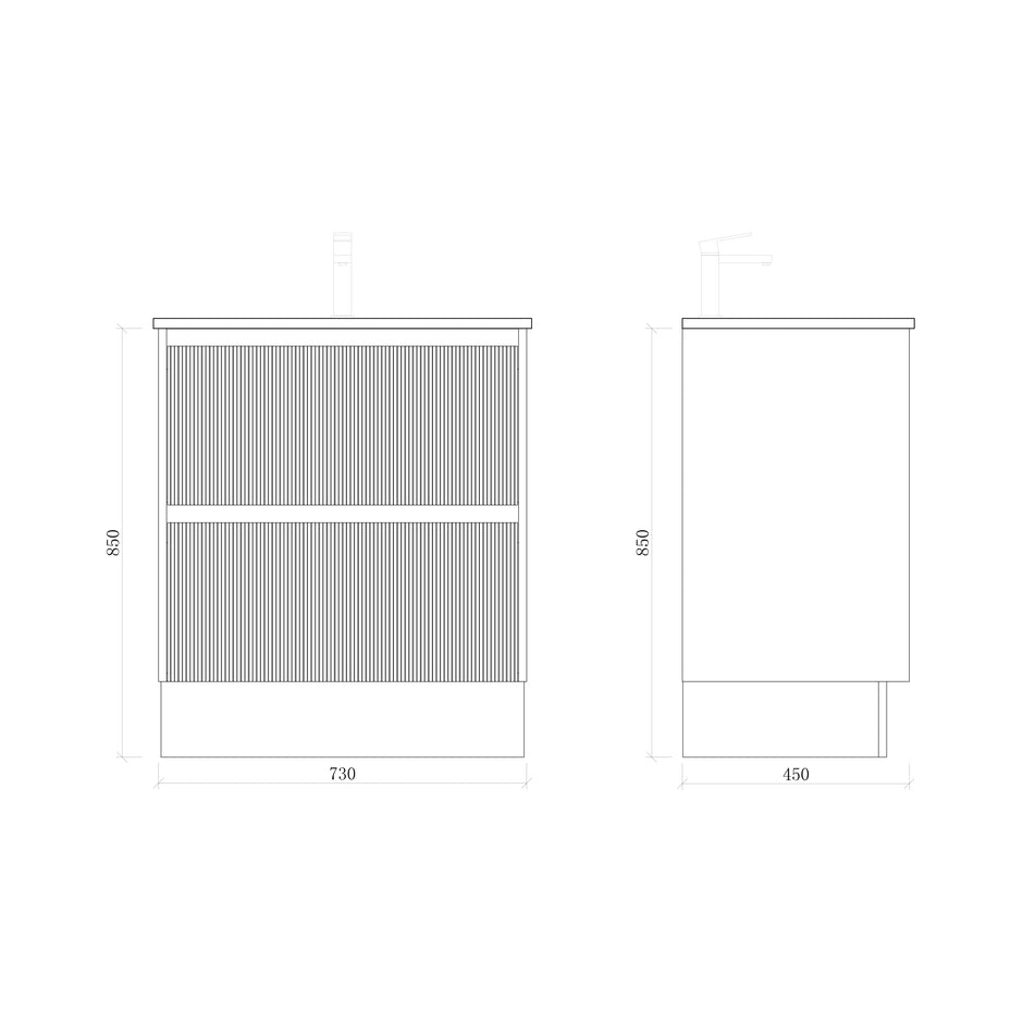 Zenmo Sorrento Floor Standing Vanity 750mm line drawing
