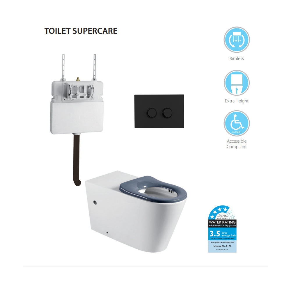 Zenmo Supercare Toilet Pan with In-Wall Button in Matte Black