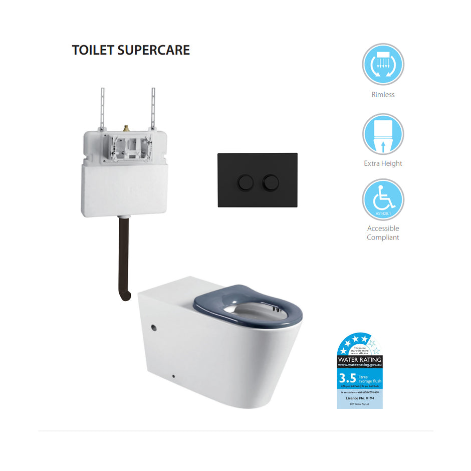 Zenmo Supercare Toilet Pan with In-Wall Button in Matte Black