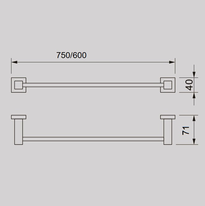 Zenmo Qubi 60cm Single Towel Rail line drawing