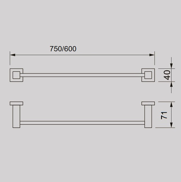 Zenmo Qubi 75cm Single Towel Rail line drawing