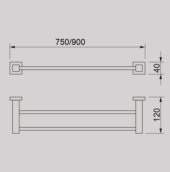 Zenmo Qubi 75cm Double Towel Rail line drawing