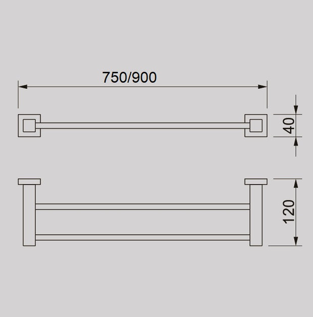 Zenmo Qubi 75cm Double Towel Rail line drawing