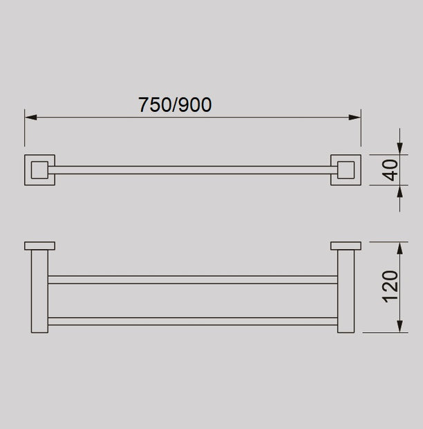 Zenmo Qubi 75cm Double Towel Rail line drawing
