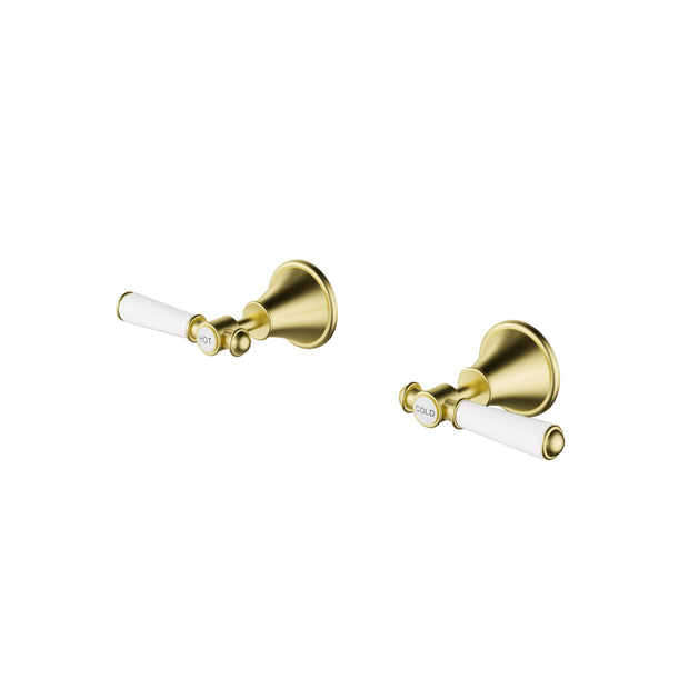 Ikon Clasico Wall Top Assemblies with Ceramic Handle in Brushed Gold