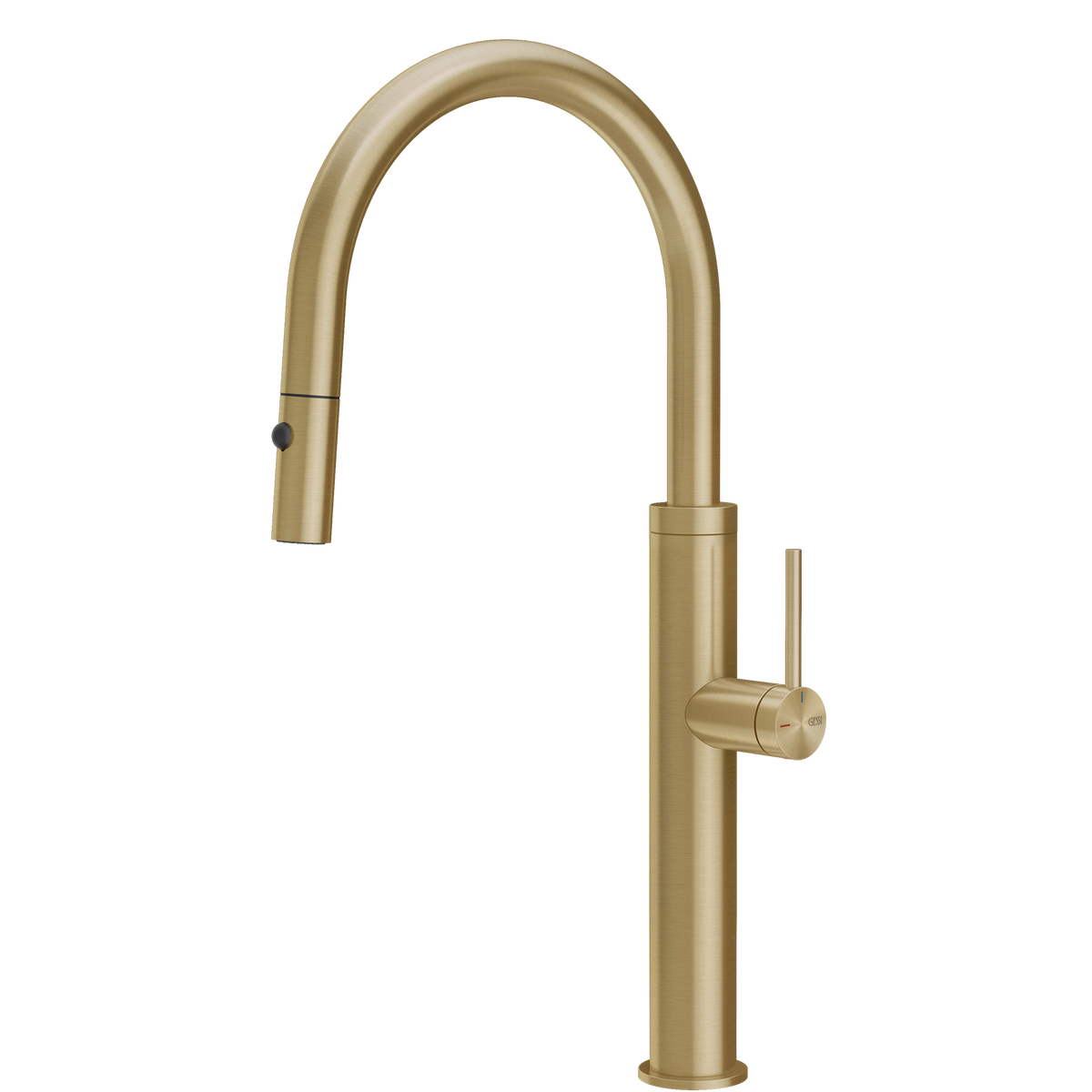 Gessi 316 Smooth Goose Neck Pull Out Spray Mixer in Brushed Brass