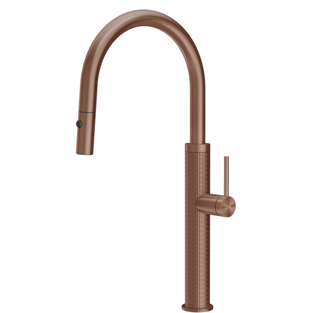 Gessi 316 Meccanica Goose Neck Pull Out Spray Mixer in Brushed Copper