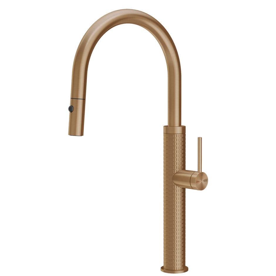 Gessi 316 Meccanica Goose Neck Pull Out Spray Mixer in Warm Bronze