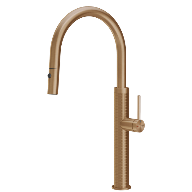 Gessi 316 Meccanica Goose Neck Pull Out Spray Mixer in Warm Bronze