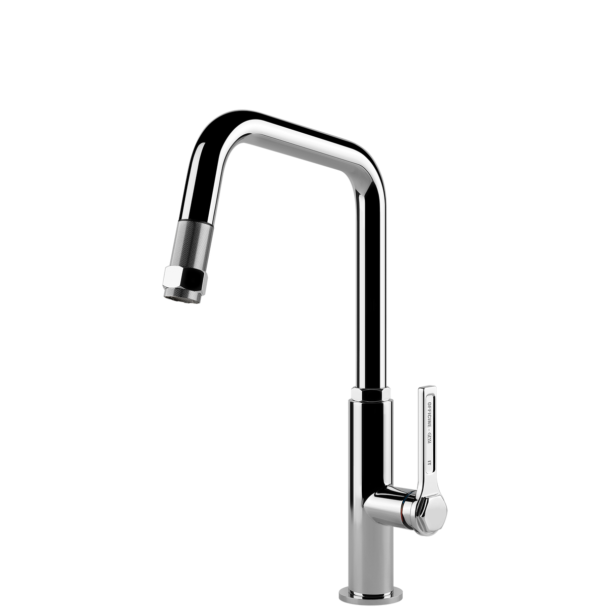 Gessi Officine Square Goose Neck Pull Out Mixer in Chrome