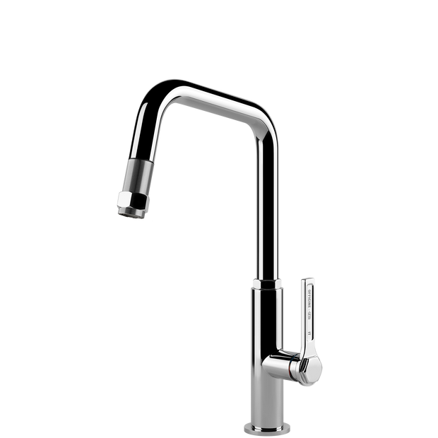 Gessi Officine Square Goose Neck Pull Out Mixer in Chrome