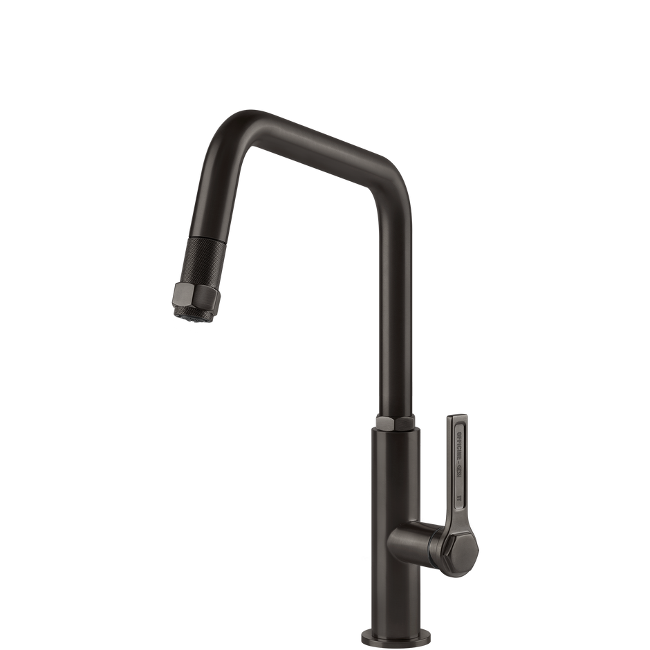 Gessi Officine Square Goose Neck Pull Out Mixer in Brushed Black