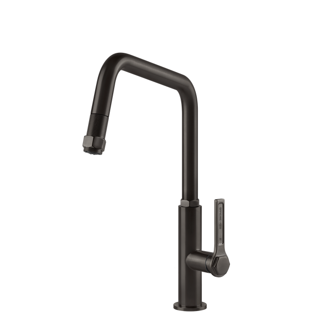 Gessi Officine Square Goose Neck Pull Out Mixer in Brushed Black