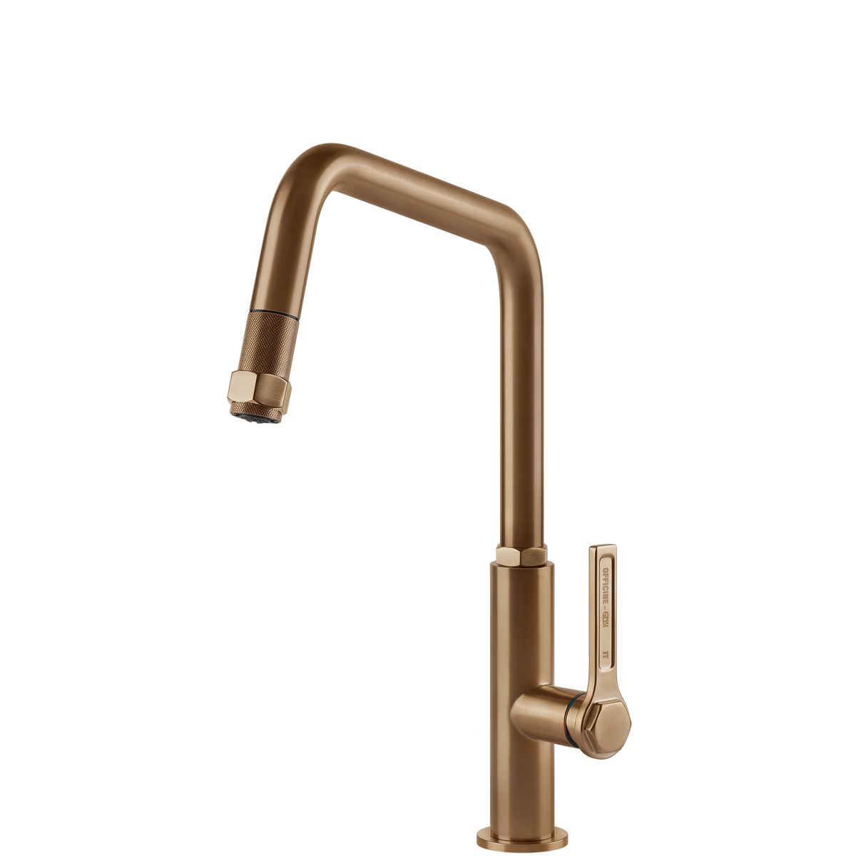 Gessi Officine Square Goose Neck Pull Out Mixer in Warm Bronze