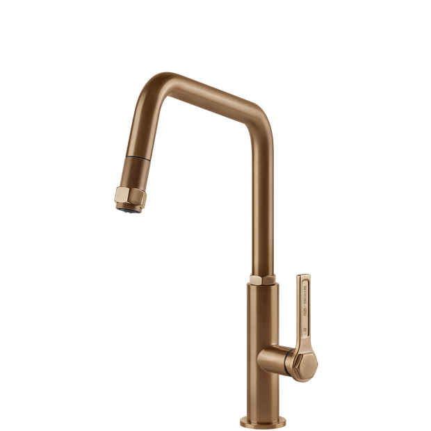 Gessi Officine Square Goose Neck Pull Out Mixer in Warm Bronze