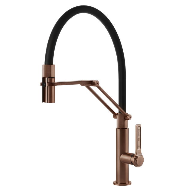 Gessi Officine Goose Neck Semi Professional Spray Mixer in Brushed Copper