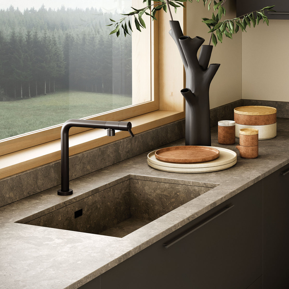 Gessi Su and Gi Retractable Spout Right Angle Mixer in a styled room