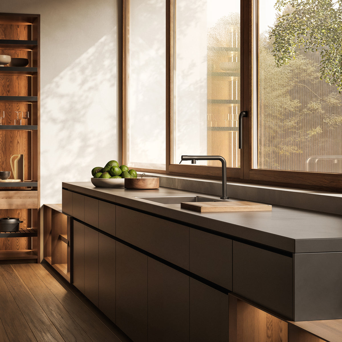 Gessi Su and Gi Retractable Spout Right Angle Mixer in a styled room