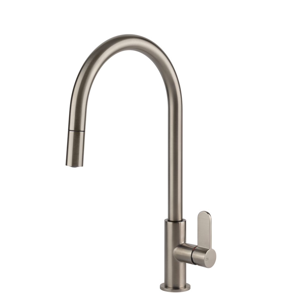 Gessi Helium Goose Neck Pull Out Mixer in Brushed Nickel