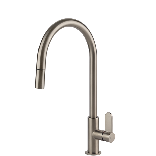 Gessi Helium Goose Neck Pull Out Mixer in Brushed Nickel