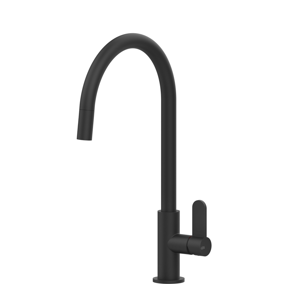 Gessi Helium Goose Neck Pull Out Mixer in Matte Black