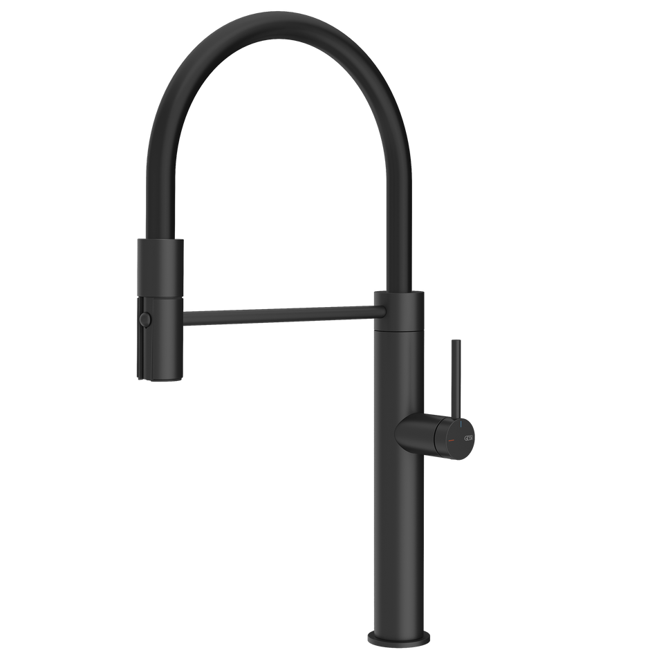 Gessi 316 Smooth Goose Neck Semi Professional Spray Mixer in Matte Black