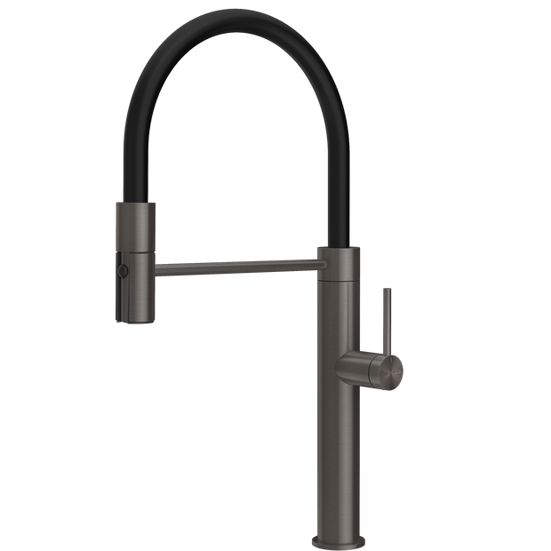 Gessi 316 Smooth Goose Neck Semi Professional Spray Mixer in Brushed Black