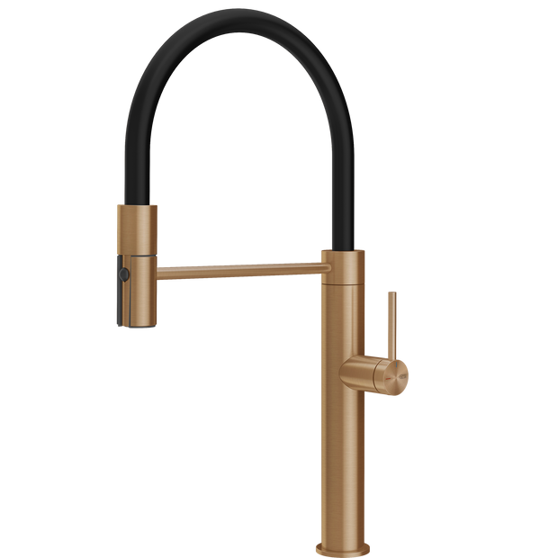 Gessi 316 Smooth Goose Neck Semi Professional Spray Mixer in Warm Bronze