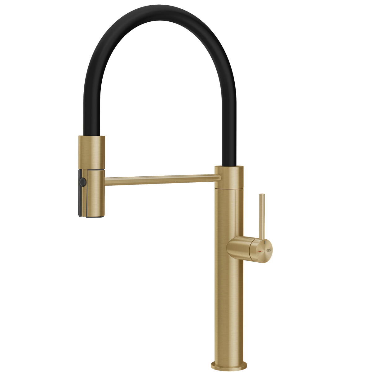 Gessi 316 Smooth Goose Neck Semi Professional Spray Mixer in Brushed Brass