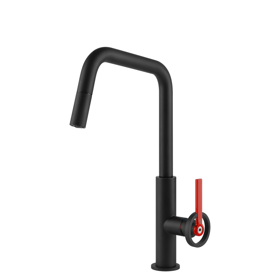 Gessi Officine V Square Goose Neck Pull Out Mixer in Matte Black