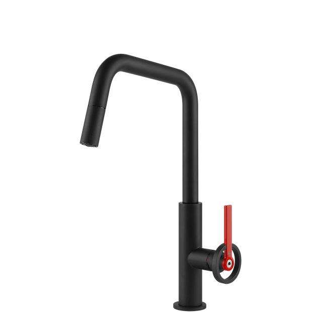 Gessi Officine V Square Goose Neck Pull Out Mixer in Matte Black