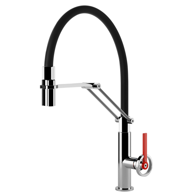 Gessi Officine V Goose Neck Semi Professional Spray Mixer in Chrome