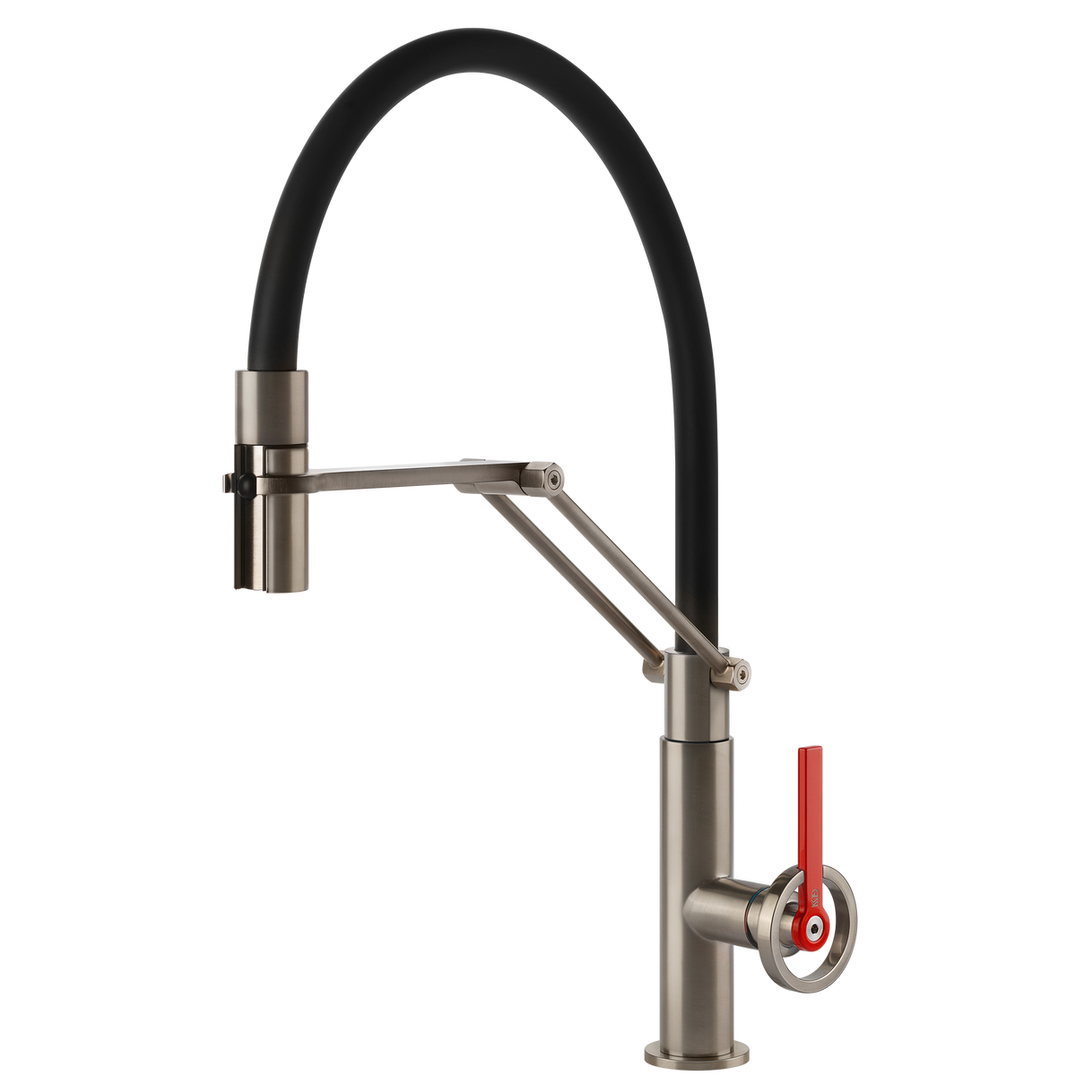 Gessi Officine V Goose Neck Semi Professional Spray Mixer in Brushed Nickel