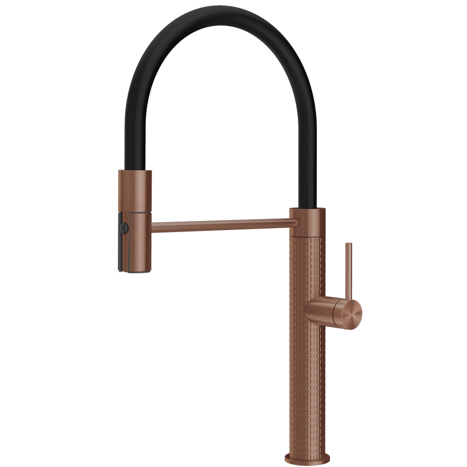 Gessi 316 Meccanica Goose Neck Semi Professional Spray Mixer in Brushed Copper