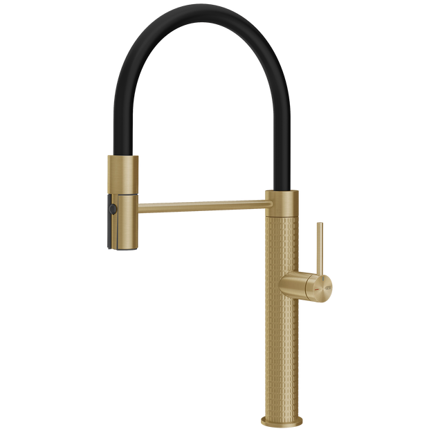 Gessi 316 Meccanica Goose Neck Semi Professional Spray Mixer in Brushed Brass